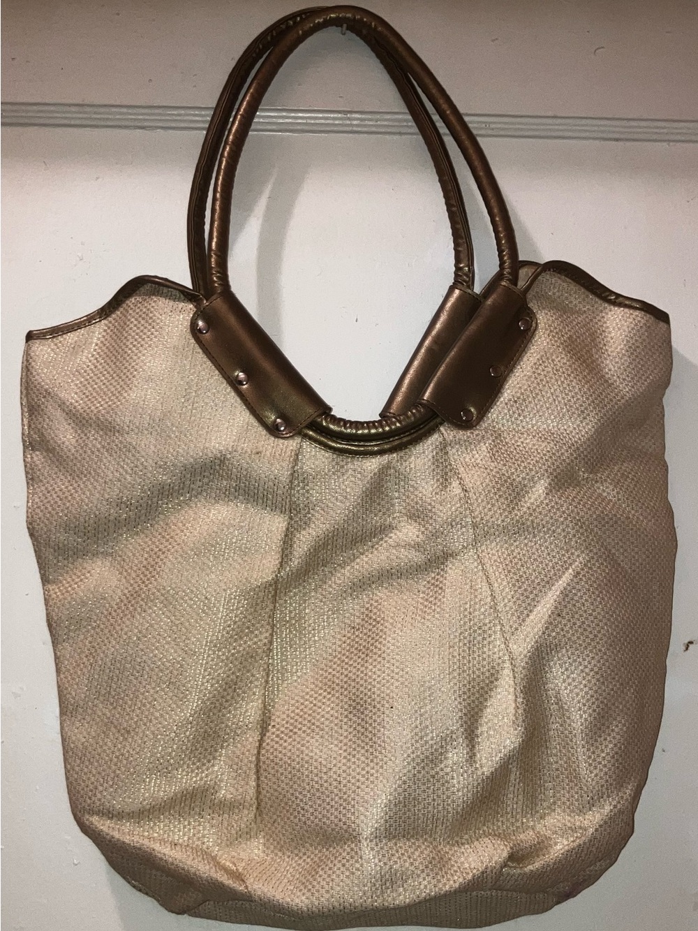 Wacoal Beige Tote with Metallic Brown Handles